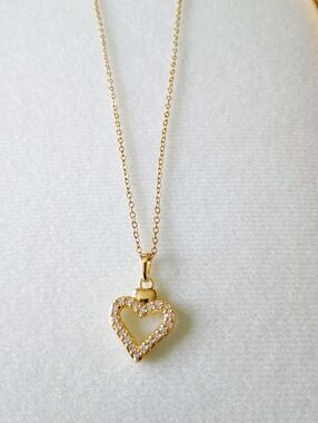 New Gold Tone Heart Pendant Necklace with Cubic Zirconia Accent
